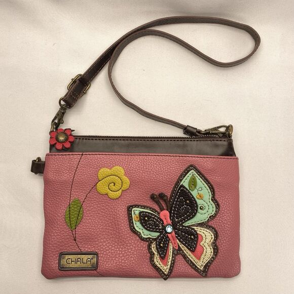 Chala Handbags - CHALA BUTTERFLY MINI CROSSBODY Strap Clutch Purse Teal Dot Pink Brown Spring Bag
